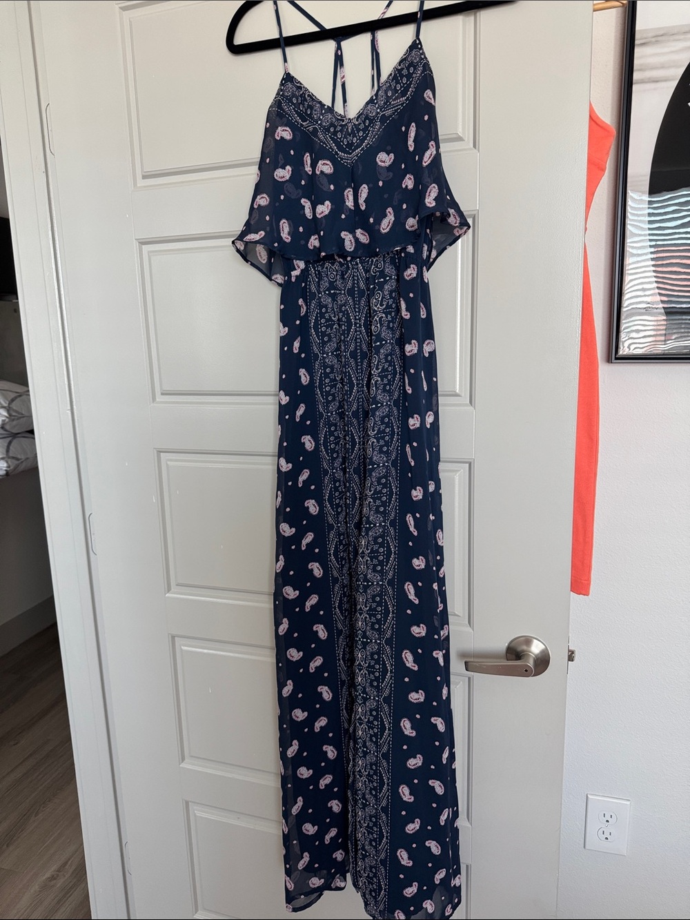 NWOT PRINCESS VERA WANG Navy Spaghetti Strap With Front Slit Maxi Dress,S